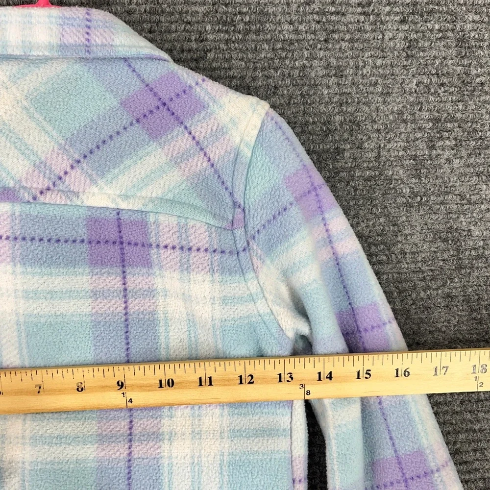 Eddie Bauer Girls Plaid Fleece Shacket‎ Sherpa Lined Blue Purple 6/6X Shirt